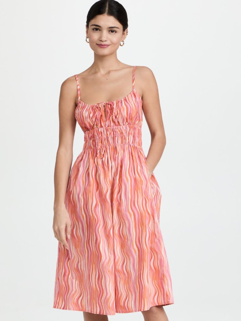 100% Cotton Ciao Lucia Knee Length Dress w/Pockets Size M Pink & Orange Blossom